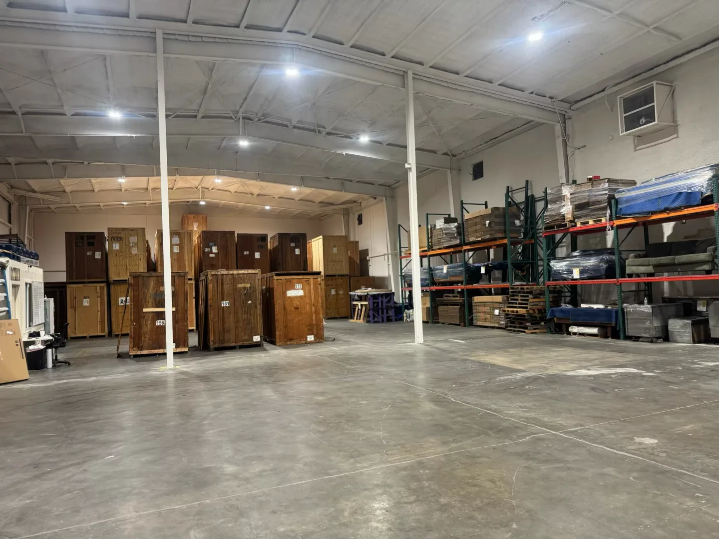 Vaults and crates organized for short- or long-term warehouse storage.